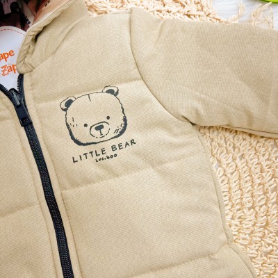 Jaqueta Little Bear Dupla Face Acolchoada com Capuz - Areia e Marrom